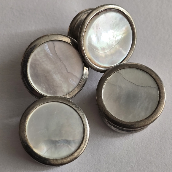 Vintage cuff links silver tone white mother of pearl shell inlay Silver snap - Picture 6 of 10